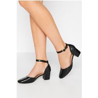 Lts Black Two Part Block Heel Court Shoes In Standard Fit Standard > 10 Lts | Tall Women's Courts