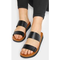 Lts Black Two Strap Flat Sandals In Standard Fit Standard > 10 Lts | Tall Women's Flat Sandals