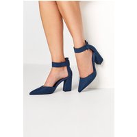 Lts Blue Pointed Block Heel Court Shoes In Standard Fit Standard > 10 Lts | Tall Women's Courts