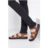 Lts Brown Leopard Print Buckle Strap Sandals In Wide E Fit 9E Lts | Tall Women's Flat Sandals