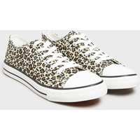 Lts Brown Leopard Print Canvas Low Trainers In Standard Fit Standard > 13 Lts | Tall Women's Lace Up Trainers