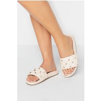 Lts Nude Stud Quilted Sliders In Standard Fit Standard > 10 Lts | Tall Women's Slides & Mules