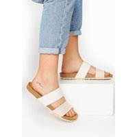 Lts Offwhite Leather Two Strap Footbed Sandals In Standard Fit Standard > 12 Lts | Tall Women's Slides & Mules