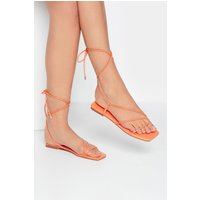 Lts Orange Strappy Flat Sandals In Standard Fit Standard > 13 Lts | Tall Women's Flats