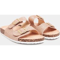Lts Pink Glitter Buckle Footbed Sandals In Standard D Fit D > 9 Lts | Tall Women's Flat Sandals
