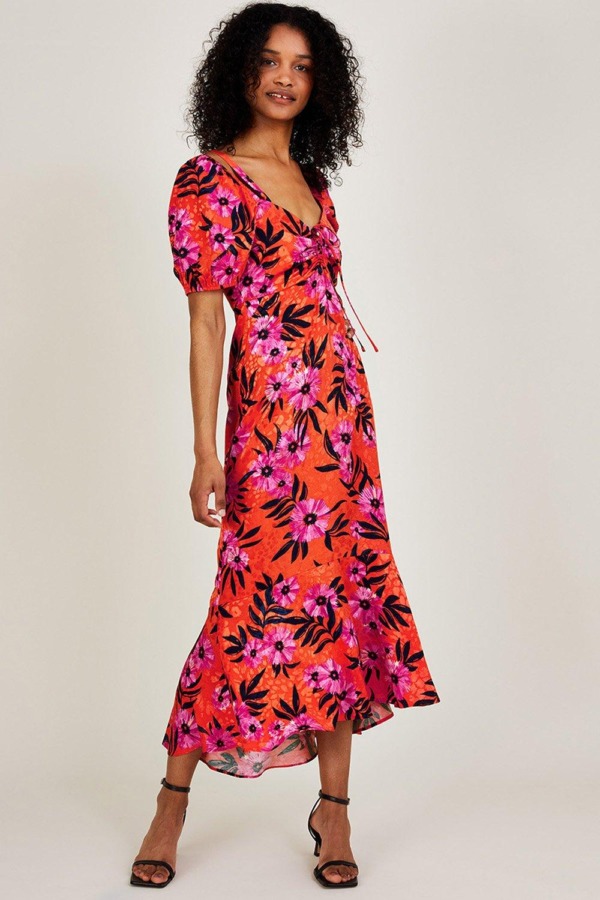 Monsoon 'Kerry' Satin Jacquard Floral Print Dress