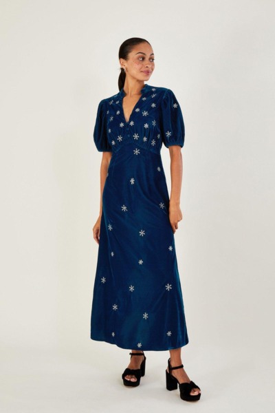 Monsoon 'Patrice' Velvet Embroidered Tea Dress