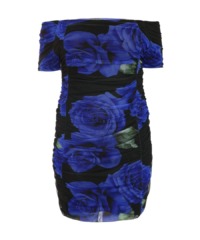 Quiz Womens Curve Black Floral Bardot Mini Dress - Size 22 UK