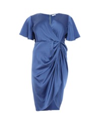 Quiz Womens Curve Blue Satin Wrap Midi Dress - Size 22 UK
