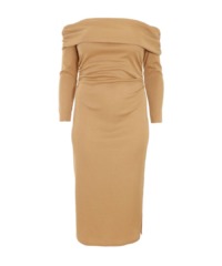 Quiz Womens Curve Camel Ribbed Bardot Bodycon Midi Dress - Size 22 UK