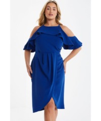 Quiz Womens Curve Royal Blue Cold Shoulder Midi Dress - Size 22 UK