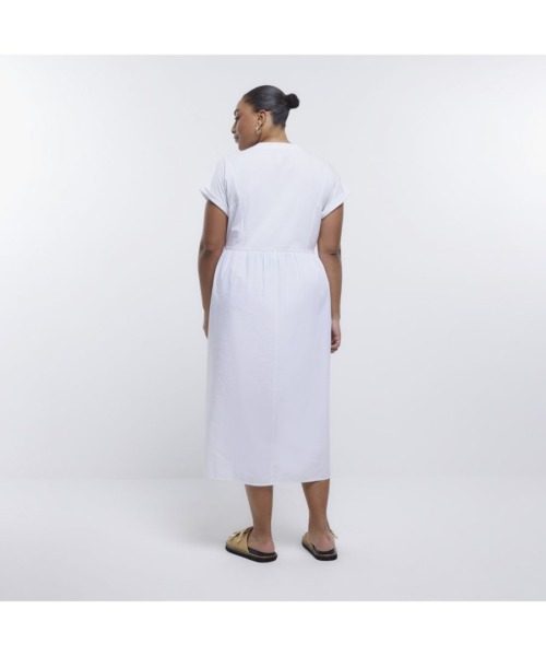 River Island Womens T-Shirt Midi Dress Plus White Poplin Cotton - Size 22 UK