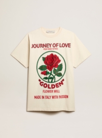 Golden Goose - Aged White Cotton T-shirt Dress With Embroidered Design