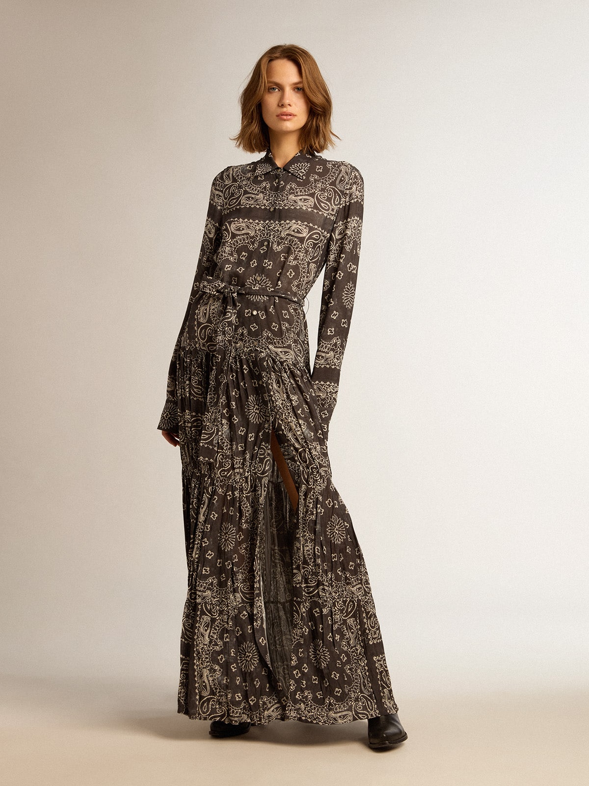 Golden Goose Anthracite gray Shirt Dress With Paisley Print