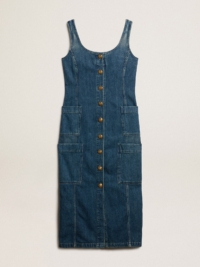 Golden Goose - Blue Denim Sleeveless Dress With Button Fastening