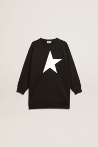 Golden Goose - Girls’ Black Sweatshirt Dress With White Star