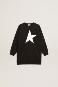 Girls’ Black Sweatshirt Dress With White Star