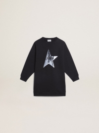 Golden Goose - Girls’ Dark Blue Sweatshirt Dress With Sequin Star