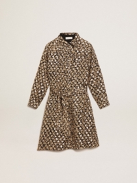 Golden Goose - Girls’ Shirt Dress With Animal Print And Gold Plumetis