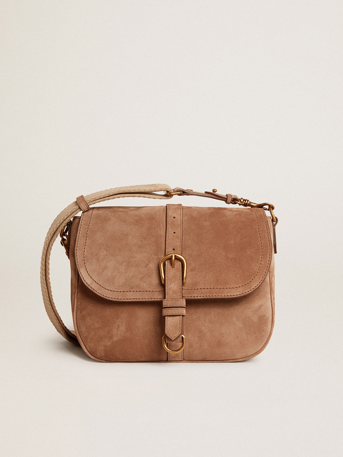 Golden Goose Medium Sally Bag In Ash-colored Suede With Contrasting Buckle And Shoulder Strap GBP800.0