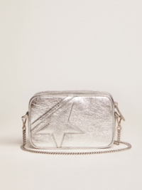 Golden Goose Mini Star Bag In Silver Laminated Leather With Tone-on-tone Star