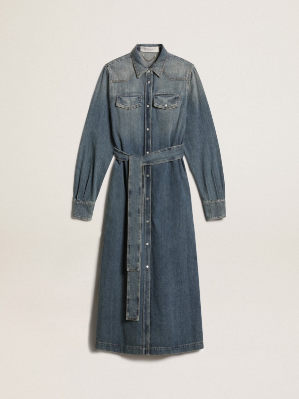 Golden Goose - Women's Shirt Dress In Denim With Belt