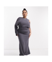 ASOS CURVE Womens DESIGN blouson one sleeve maxi dress with tie side in charcoal-Grey – Size 22 UK
