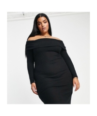 ASOS CURVE Womens DESIGN supersoft bardot midi jumper dress in black – Size 22 UK
