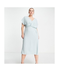 ASOS CURVE Womens DESIGN twist and drape front midi dress in duck egg-Blue – Size 22 UK