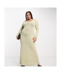 ASOS CURVE Womens DESIGN v neck long sleeve maxi dress in sage-Green – Size 22 UK
