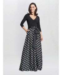 Gina Bacconi Womens Christina Spot Print Satin And Jersey Dress – Black – Size 22 UK