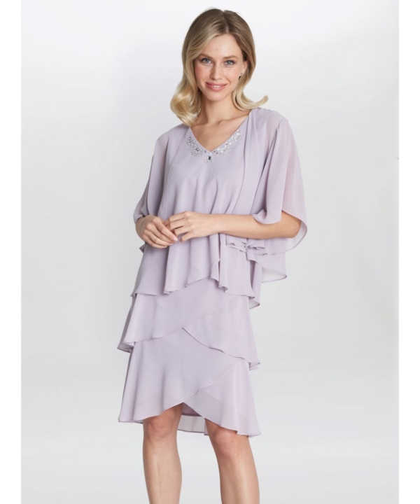 Gina Bacconi Womens Dawn Tiered Dress And Jacket - Purple - Size 22 UK