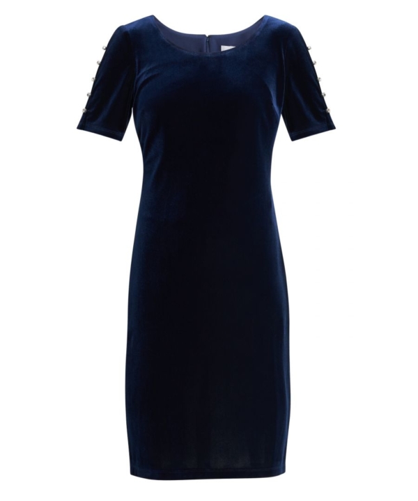 Gina Bacconi Womens Deanna Velvet Scoop Neck Dress With Embellishment Detail - Navy - Size 22 UK