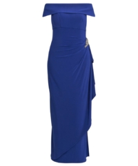 Gina Bacconi  Gail Off Shoulder Asymmetrical Dress With Hip Detail – Blue