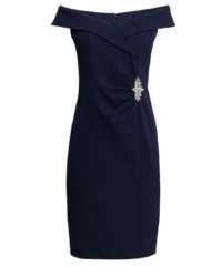 Gina Bacconi Womens Goldie Short Off The Shoulder Sheath Dress With Ruched Waist And Embellishmnet Detail – Navy – Size 22 UK