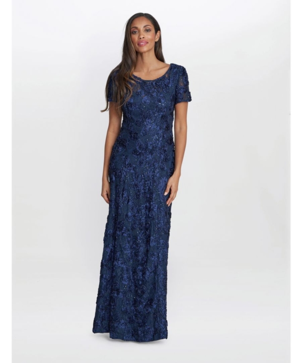 Gina Bacconi Womens Nancy Gown With Rosette Sequin Detail - Navy - Size 22 UK