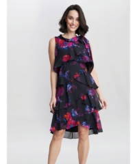 Gina Bacconi Womens Neesha Sleeveless Printed Tiered Dress With Tie Neck – Black – Size 22 UK