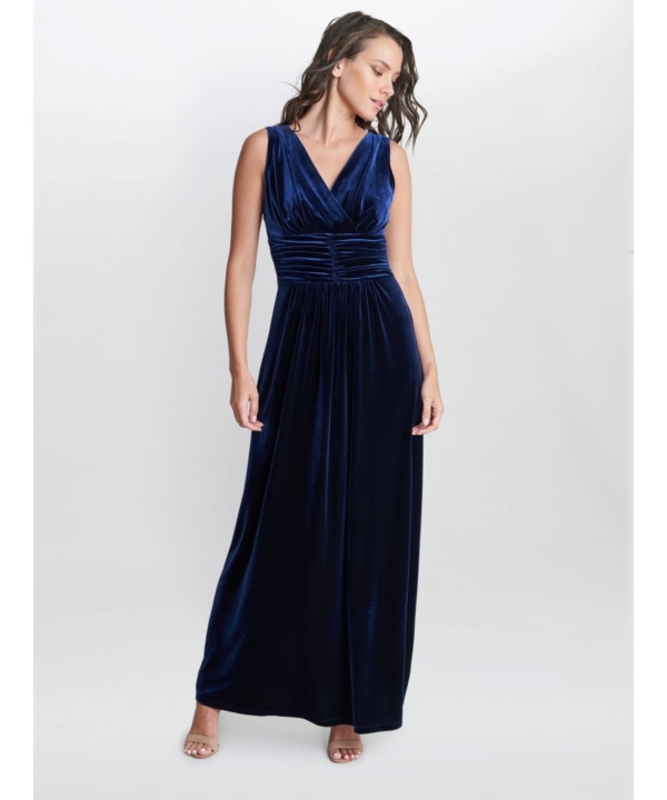 Gina Bacconi Womens Patricia Sleeveless Velvet Maxi Dress - Navy - Size 22 UK