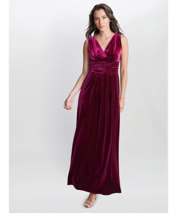 Gina Bacconi Womens Patricia Sleeveless Velvet Maxi Dress - Wine - Size 22 UK