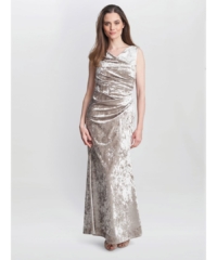 Gina Bacconi Womens Talia Crushed Velvet Maxi Dress – Beige – Size 22 UK