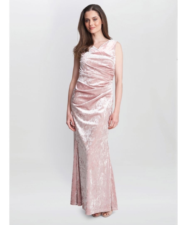 Gina Bacconi Womens Talia Crushed Velvet Maxi Dress - Pink - Size 22 UK