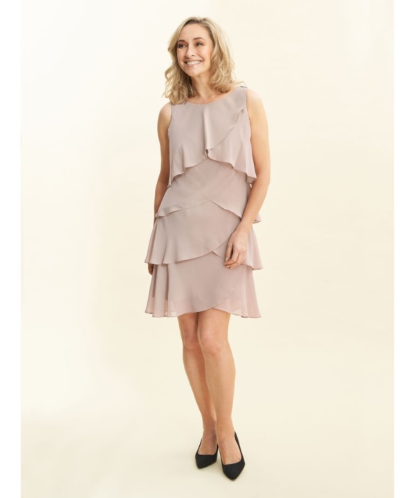 Gina Bacconi Womens Vesta Jewel-Shoulder Tiered Cocktail Dress - Blush - Size 22 UK