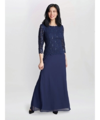 Gina Bacconi Womens Virginia Maxi Lace Dress With Chiffon Skirt – Navy – Size 22 UK