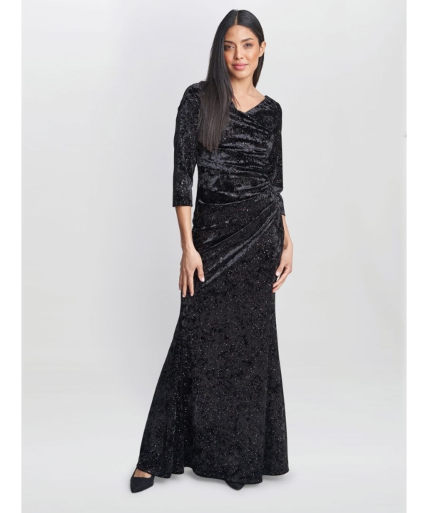 Gina Bacconi Womens Whitney Velvet Sparkle Maxi Dress - Black - Size 22 UK