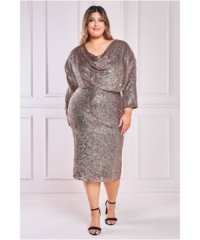 Goddiva Womens Sequin Cowl Neck Midi Dress – Champagne – Size 22 UK