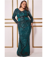Goddiva Womens Sequin & Mesh Embroidered Maxi – Emerald – Size 22 UK