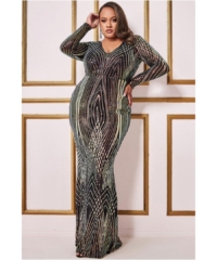 Goddiva Womens Two Toned V Neck Sequin Maxi – Black – Size 22 UK