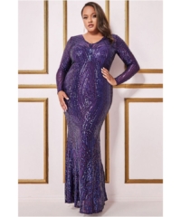 Goddiva Womens Two Toned V Neck Sequin Maxi – Purple – Size 22 UK