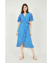 Mela London Womens Blue Ditsy Daisy Wrap Front Midi Dress – Size 22 UK