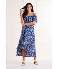 Mela London Womens Blue Ditsy Print Bardot Dipped Hem Dress – Size 22 UK